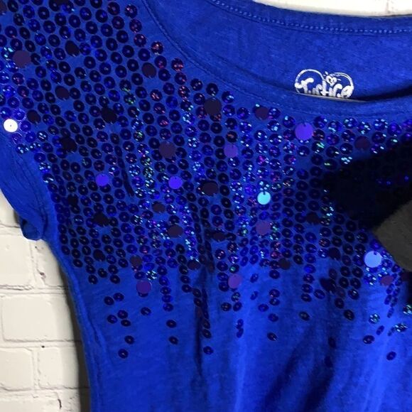 Justice Sparkles & Sequins Blue Pink Shirt Lot 12 - Picture 2 of 13